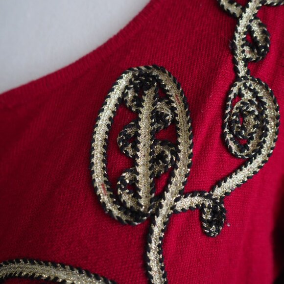 Vintage Grannycore Y2K Christmas Red Gold Detail Sweater Once Again Sz Medium - Picture 7 of 14